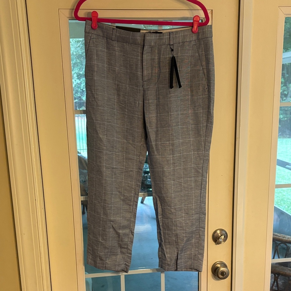 Banana Republic Gray Plaid Ladies Avery Linen Viscose Dress Pants